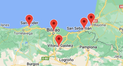 mapa de aeropuertos en Euskadi